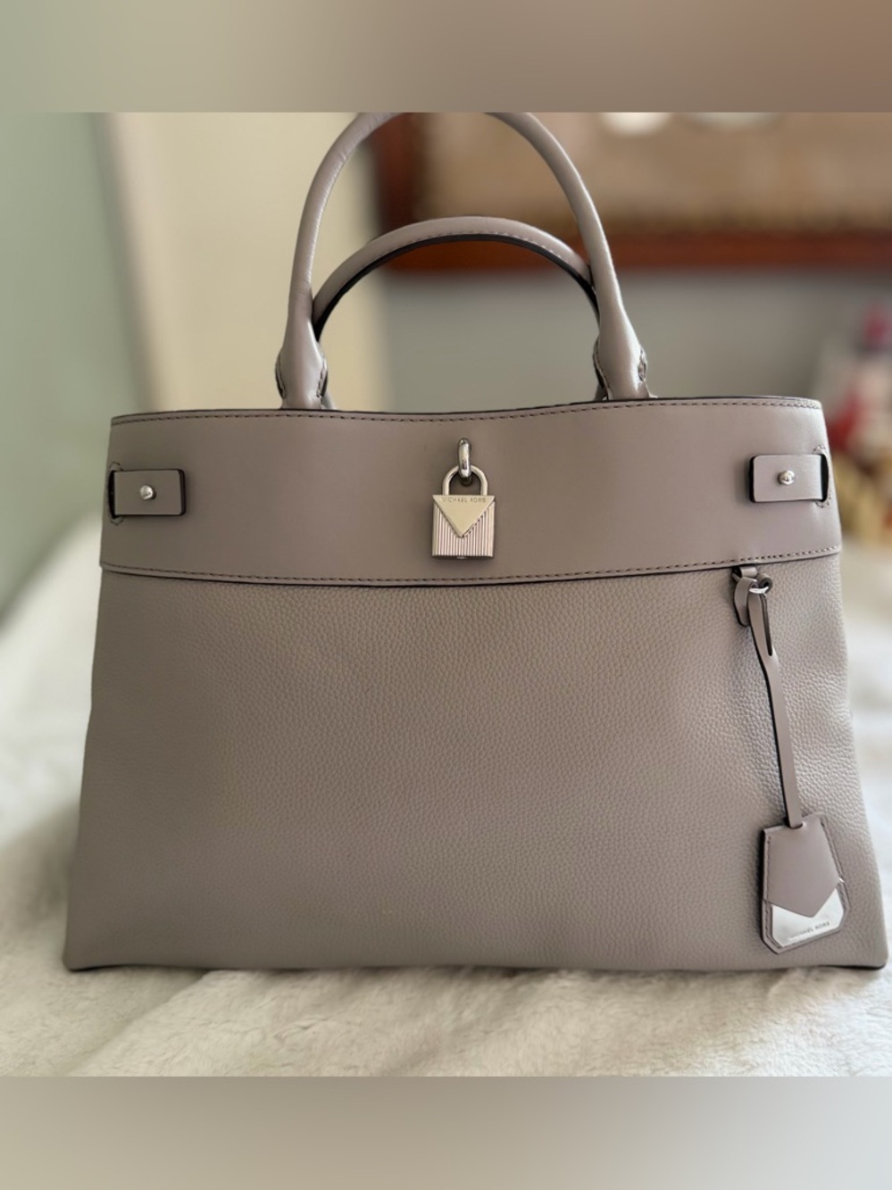 Michael Kors Pebbled Leather Satchel – Neutral/Taupe | Silver Hardware
